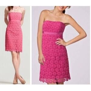 Lilly Pulitzer Barbie Pink Floral Eyelet Cotton Strapless Dress- 2